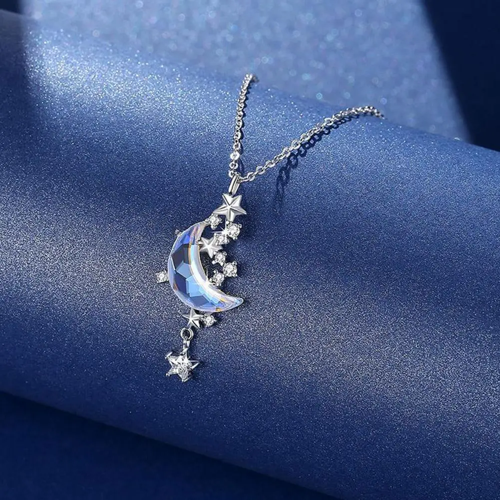 1pc Moon Splashing Star River Necklace Women Fashion Chain Gift Pendant Jewelry Girls Luxury Sparkling Rhinestone Clavicle V2T1