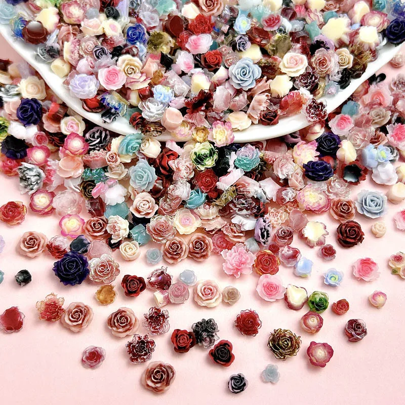 50PCS Mixed Design 3D Acrylic Flower Nail Art Rose Charms camellia Accessories Parts For Manicure Deco Nails Decoration Supplies