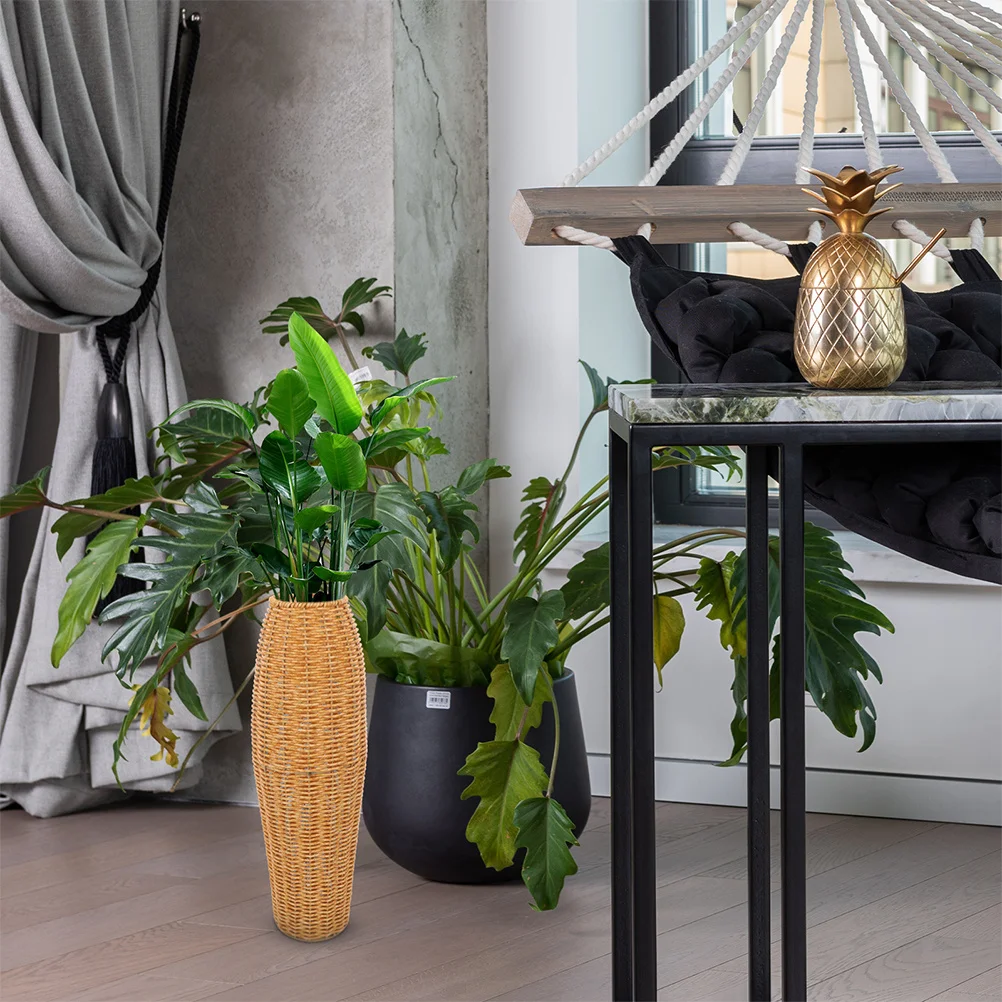 

2Pcs Woven Plastic Vase Tall Floor Standing Decorative Vase for Home Decor Modern Rustic Style Flower Arrangement Pot Indoor Use