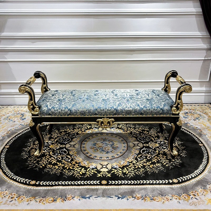 Ruisen noble, French bedside stool, European fabric embroidered concubine stool, solid wood bench, bedside sofa stool