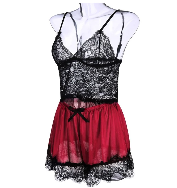 2-teiliges Damen-Pyjama-Set aus sexy Spitze, durchsichtiges Bralette, Cami-Top und Shorts, atmungsaktive Nachtwäsche, Sommer-Dessous in Übergröße – Detail 2