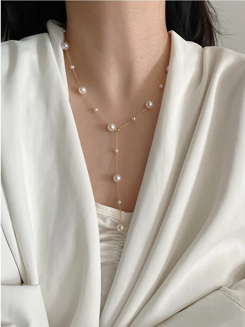 2025, neues Design, elegante Imitationsperlen-Quasten-Halskette mit mehreren Tragen, trendiges Schmuckzubehör für Frauen und Mädchen – Detail 5