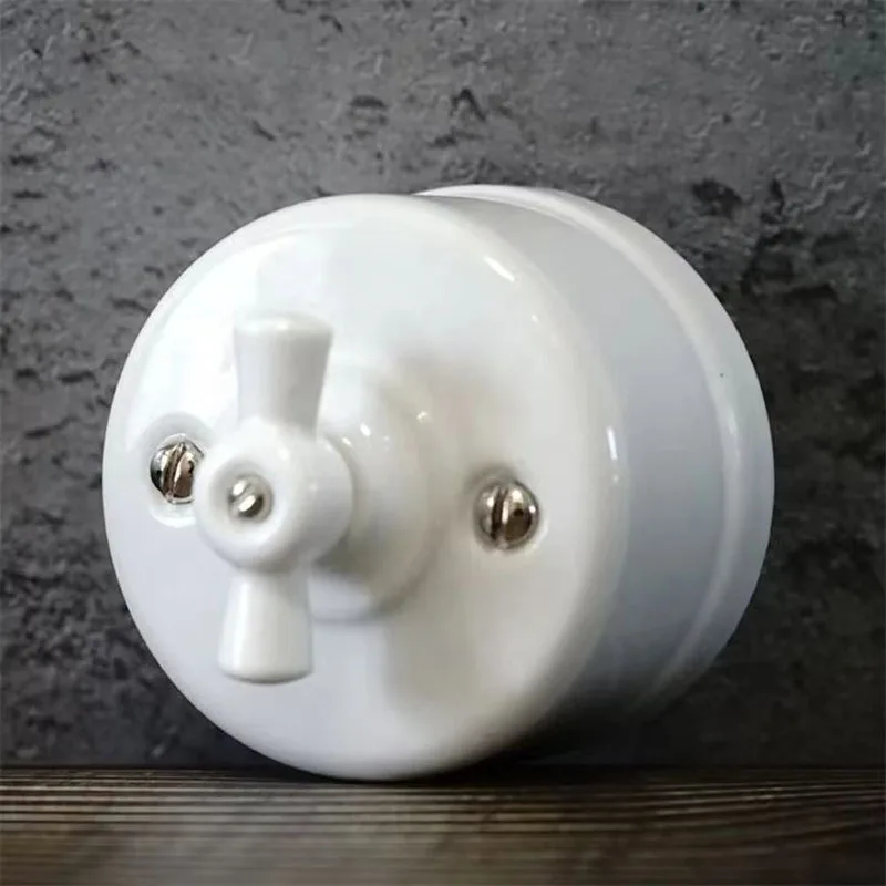 Retro Style Ceramic Rotary Switch Wall Light 2 Way Control Knob Switch for Home Improvement