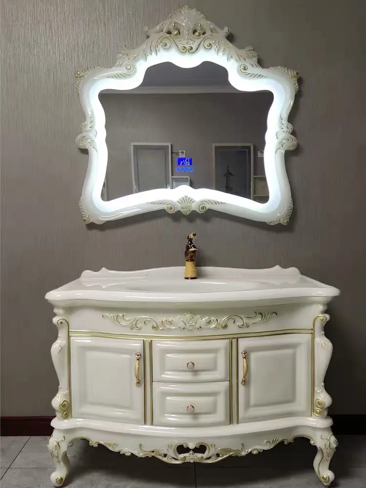 European-style jade bathroom combination cabinet, light luxury integrated washbasin cabinet, wash basin,  floor-to-ceiling