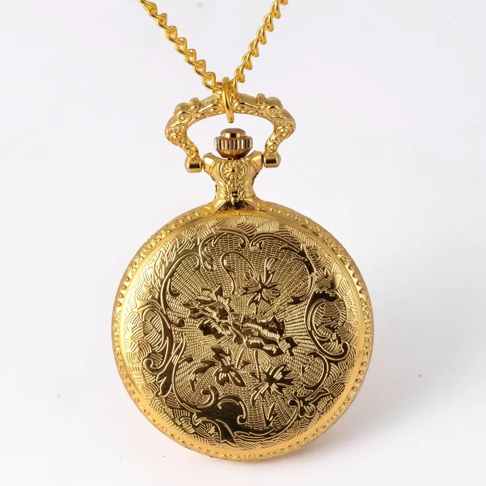 8882   G Word  Gift Smooth Quartz Pocket Watch Full Gold Men's Women's Fashion Retro Blessing Hand Wind Double Hunter