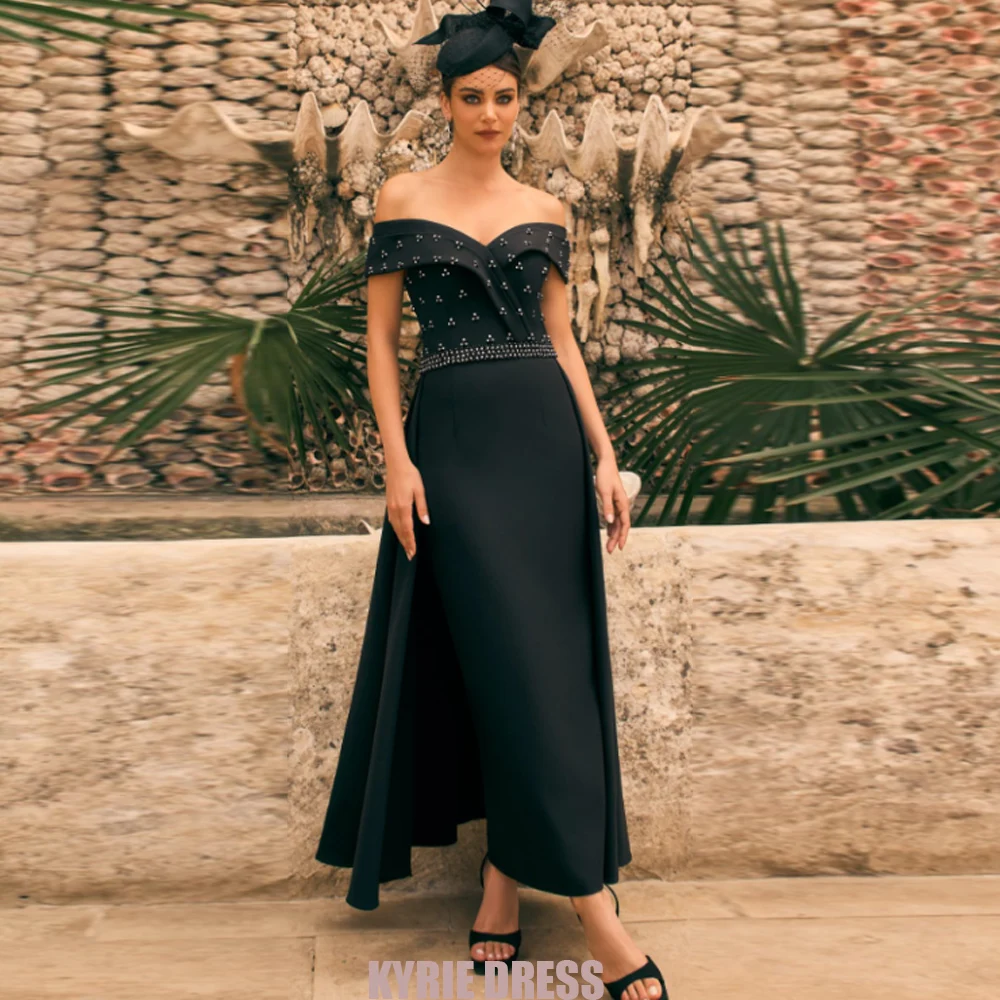 Elegant Mother of The Bride Dress Customzied 3/4 Sleeves V Neck Pleated Split Beading Wedding Guest Gown Evening Dresses