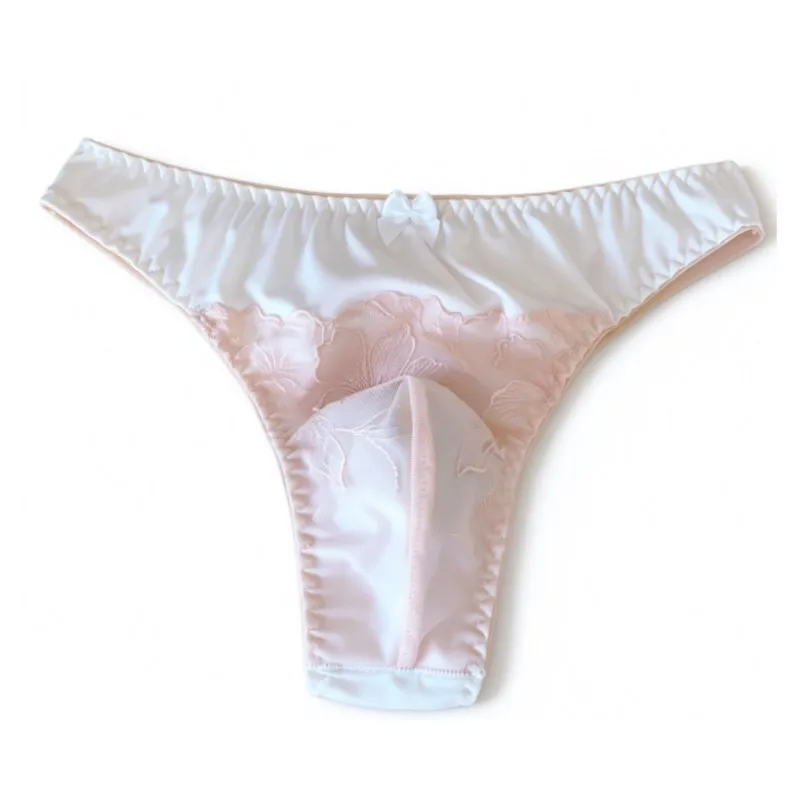 Man's Sexy Convex Pouch Thong Low Waist Tanga Underpants LGBQ Panties Sissy Lace Bowtie G-string Briefs