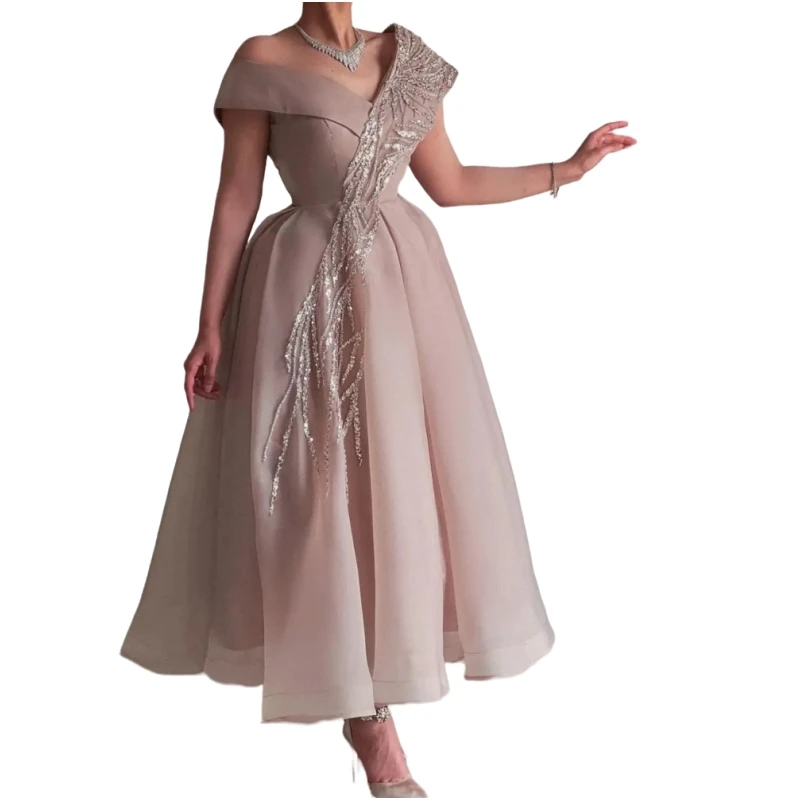 Elegant Tea Length Mother Of Bride Dresses 2024 Cap Sleeve Sequined A Line Women Formal Evening Dress Wedding Party Prom Gown