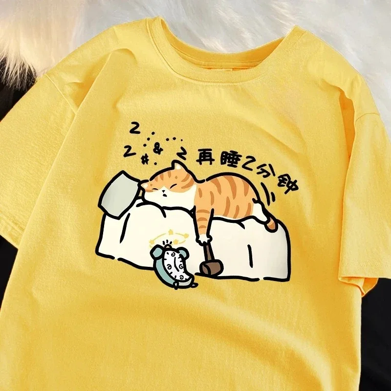The Cat That Really Wants To Sleep Again Print T-Shirt Hip Hop O-Neck Short Sleeve All-Match Women T Shirt Comfortable Tee Tops