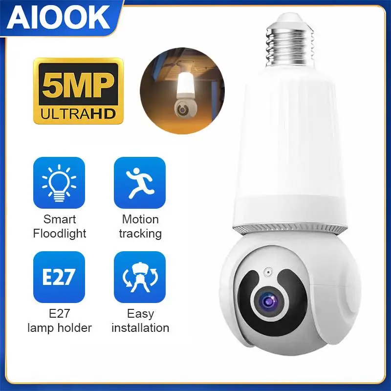 AIOOK Home Security Camera HD 5MP E27 LED Bulb Lighting WIFI Camera Full Colour Night Vision Mobile Body Detection Remote View