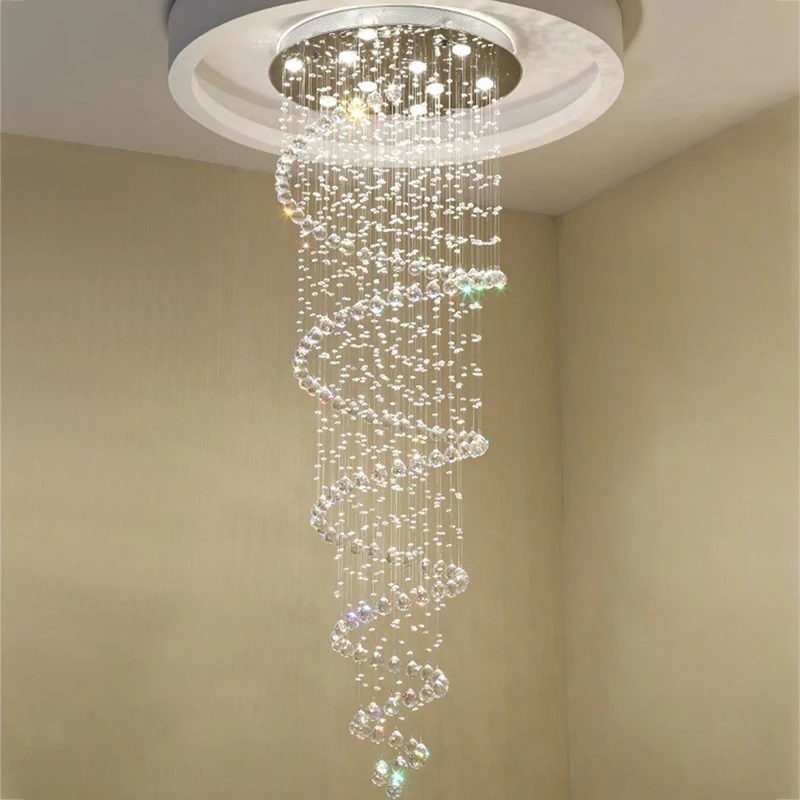 Modern LED K9 Crystal Chandelier Villa Luxury Crystal Chandelier Double Staircase Lamp Living Room Lights