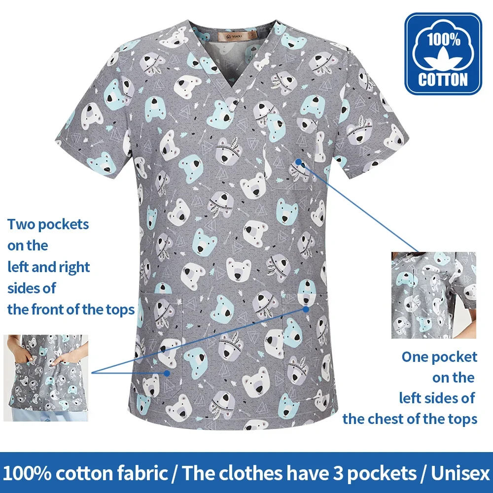 100% Katoen Cartoon Unisex Scrubs Dokter Clothe Tandheelkundige Ziekenhuis Ademende Beauty Solon Medisch Chirurgisch Verpleegwerk Tops