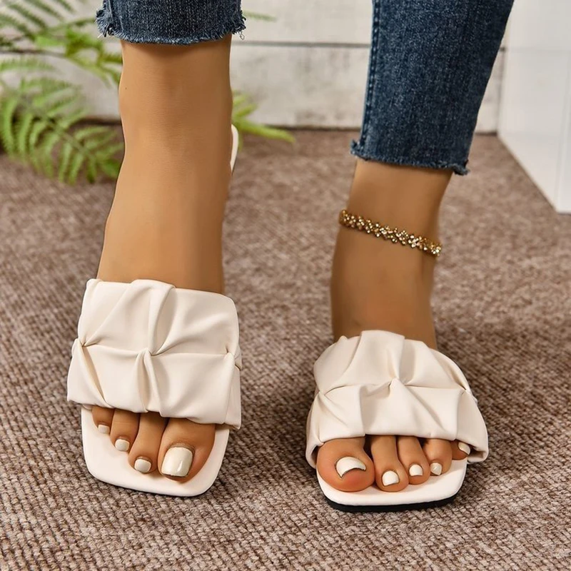 Women's Sandals Fashion Square Head Summer Shoes For Women Flat Sandals Korean Style Slippers Summer Sandalias De Mujer Footwear image 2