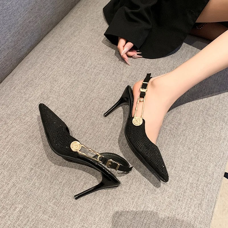 

Pointed High Heels Rhinestone Party Dress Sandals Women 2024 Fashion Designer Luxury Elegant Sexy Office Gladiator Women Pumps