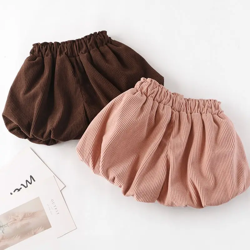 Kids Girls Bud Shorts 2024 New Arrival Children Casual Lantern Pants Children's Corduroy Coffee Black Pink Cotton Cute Shorts