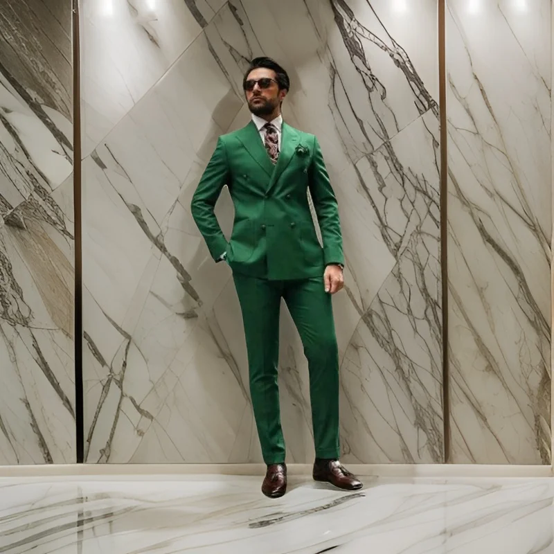 

Slim Fit Suits for Men Double Breasted Business Party Peak Lapel Groom Formal Tuxedo 2 Piece Custom Blazer With Pants 2024