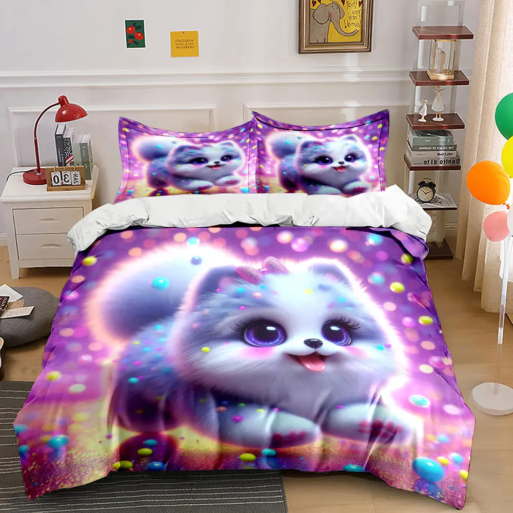 

Cute and dreamy puppy with colorful lights Printed Duvet Cover Set1 Duvet Cover+2 PillowcaseMulti Size Bedroom Bedding Decor