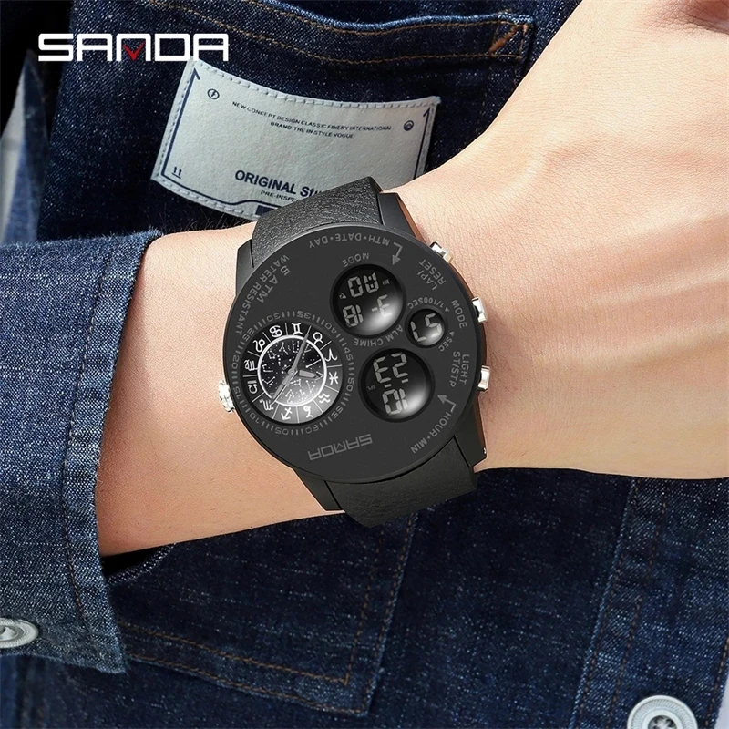 砂-男性用クォーツ時計,アウトドア腕時計,ミリタリー,アーミー,スポーツ,デュアルディスプレイ,防水時計,デジタル腕時計,6036