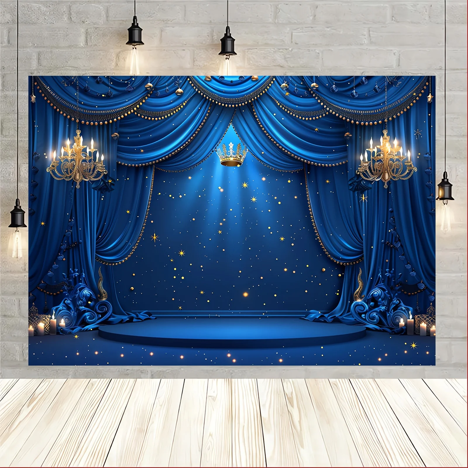 Versatile polyester banner in royal blue and metallic accent of the Little Prince King Crown photography background