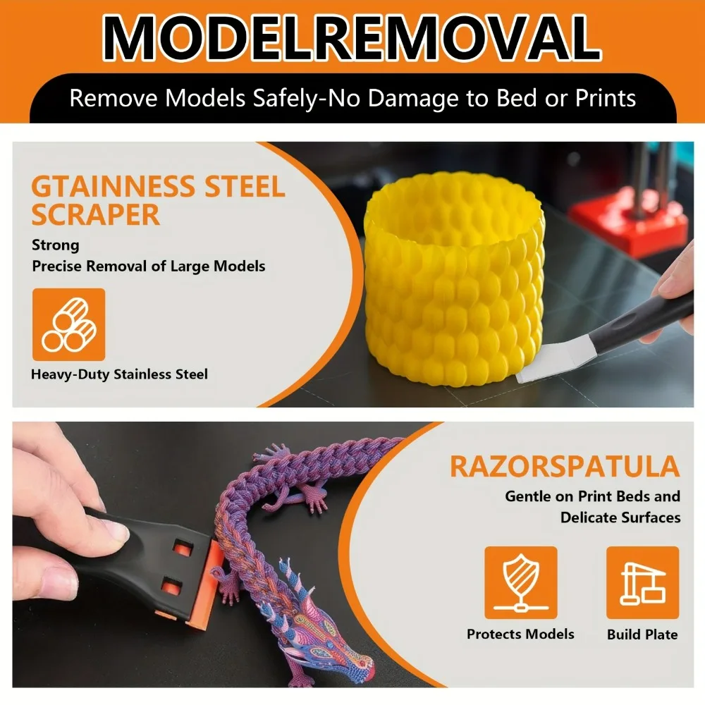 3D-Drucker-Werkzeugsatz, 41-teilig, für Wartungsarbeiten, inklusive Düsenreinigungswerkzeugen, Schaber, Bürsten, Feilen, Schneidwerkzeug und Messer für FDM/SLA-Drucker. – Detail 5