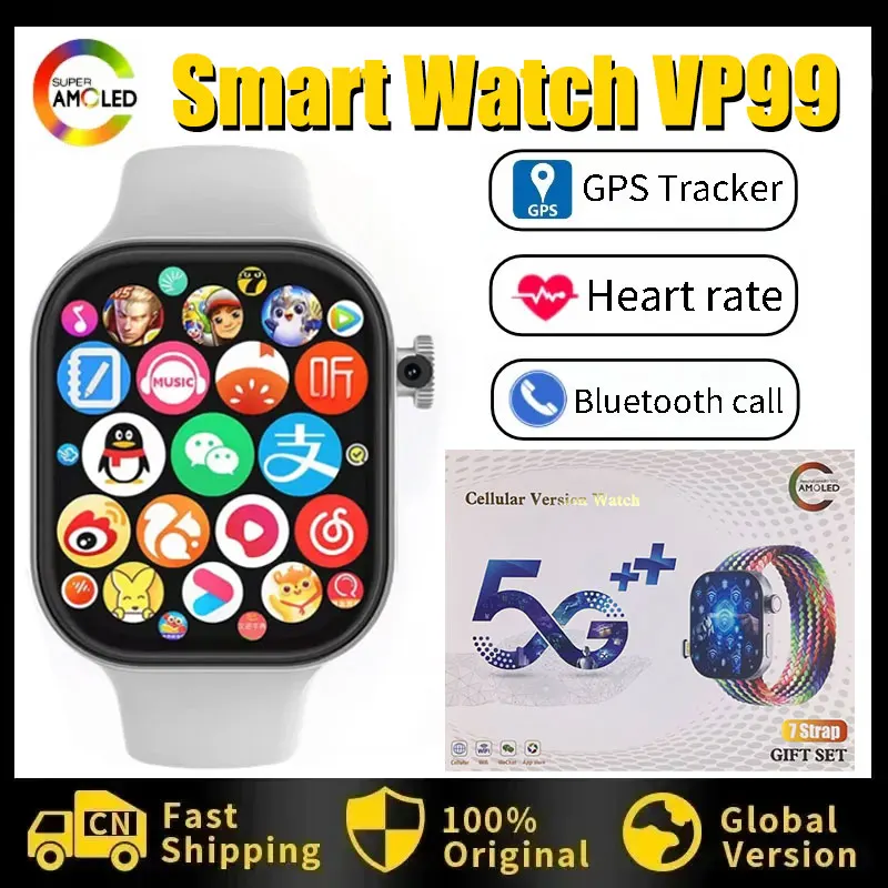 

VP99 Android Smartwatch with 180° Rotating Camera，2.29-inch AMOLED Screen， Global Talk, GPS, WiFi, SIM Card Slot