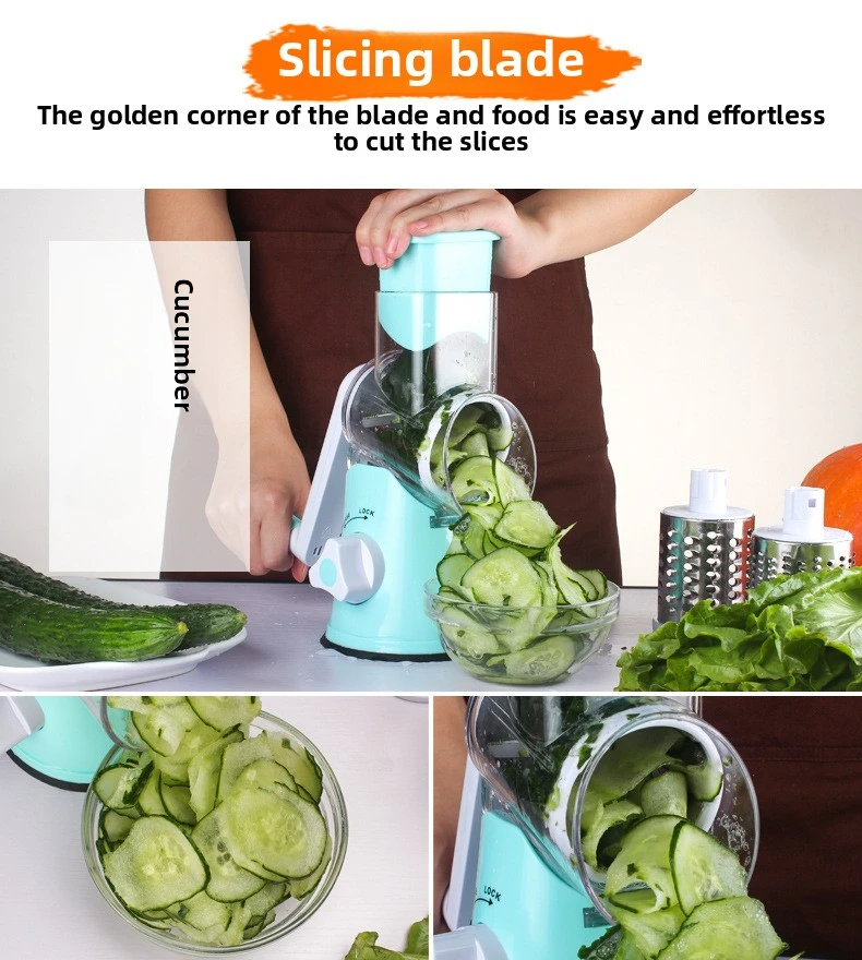 

Rotary Cheese Grater Shredder Round Mandolin Slicer with Handle and 3 Drum Blades Kitchen Manual Vegetable Slicer Nuts Grinder