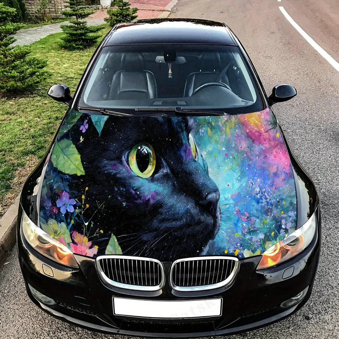 

Romantic Cat Floral Star Car Hood Sticker PVC Self Waterproof stick , Striking Auto Exterior Accessories Decoration Protect Gi