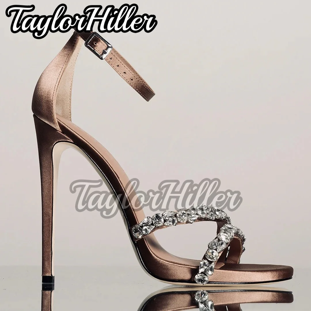 Crystal Heeled Sandals Fouble Strappy High Heels Pointed Toe Shoes Thin High Heel Shallow Buckle Strap Sandalias De Mujer 2025