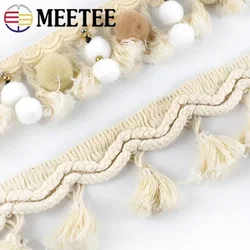 2 metri Meetee Pom Trim Palla Nastro con frange Beige Bianco Nappa Tessuto lavorato a maglia di pizzo Perline Decorazioni artigianali fatte a mano Accessori per cucire