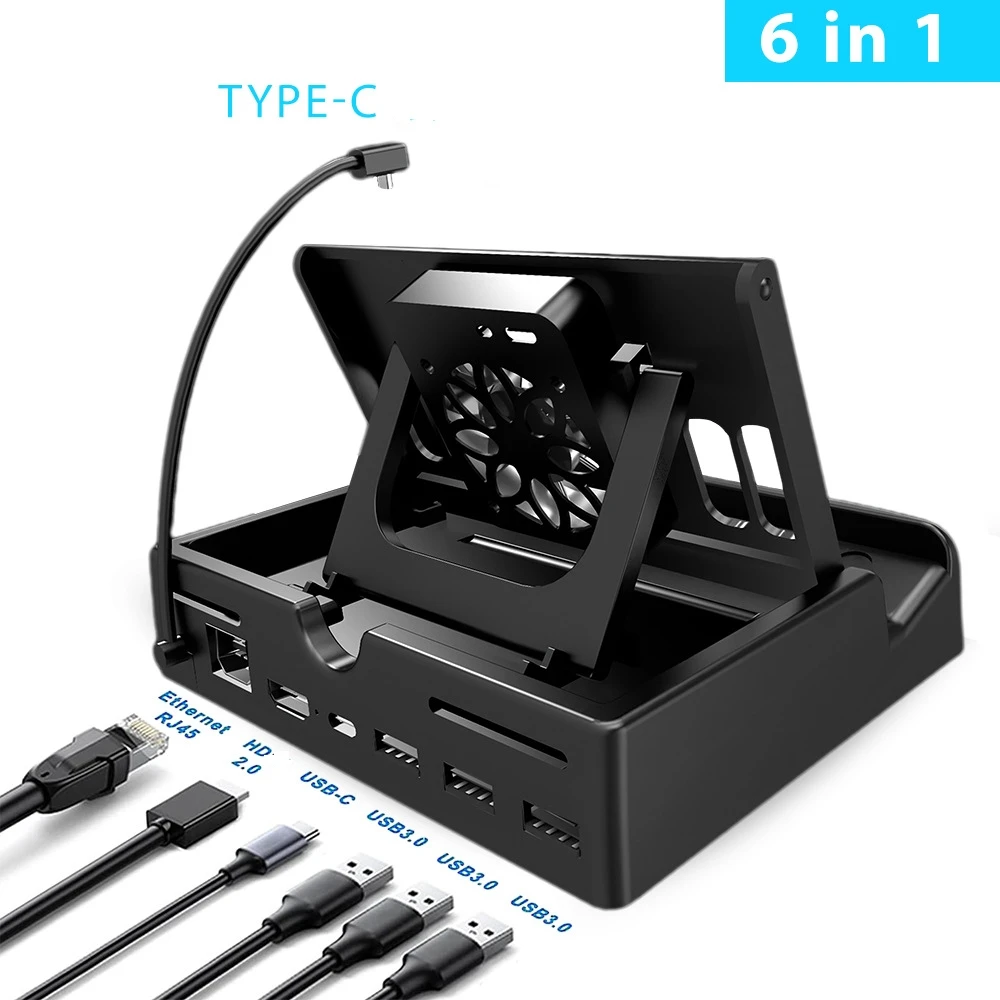 for Steam Deck Console Dock H4K60HZ Gigabit Network Port for Steam Deck Cooling Fan