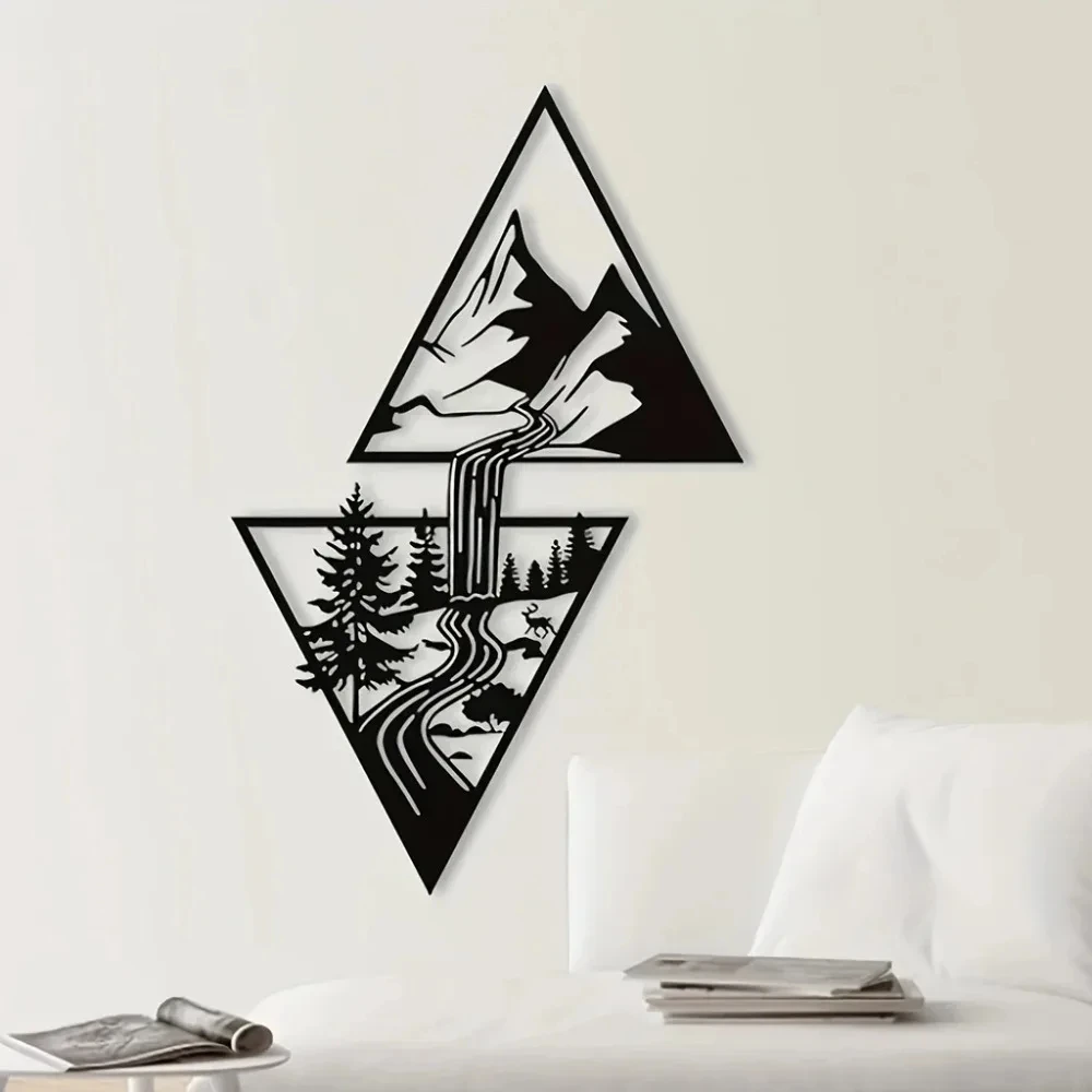 Geometric Triangle Wall Decor for Living Room, Home, Office | Modern Scenery Wall Sign & GiftMountain Landscape Metal Wall Art
