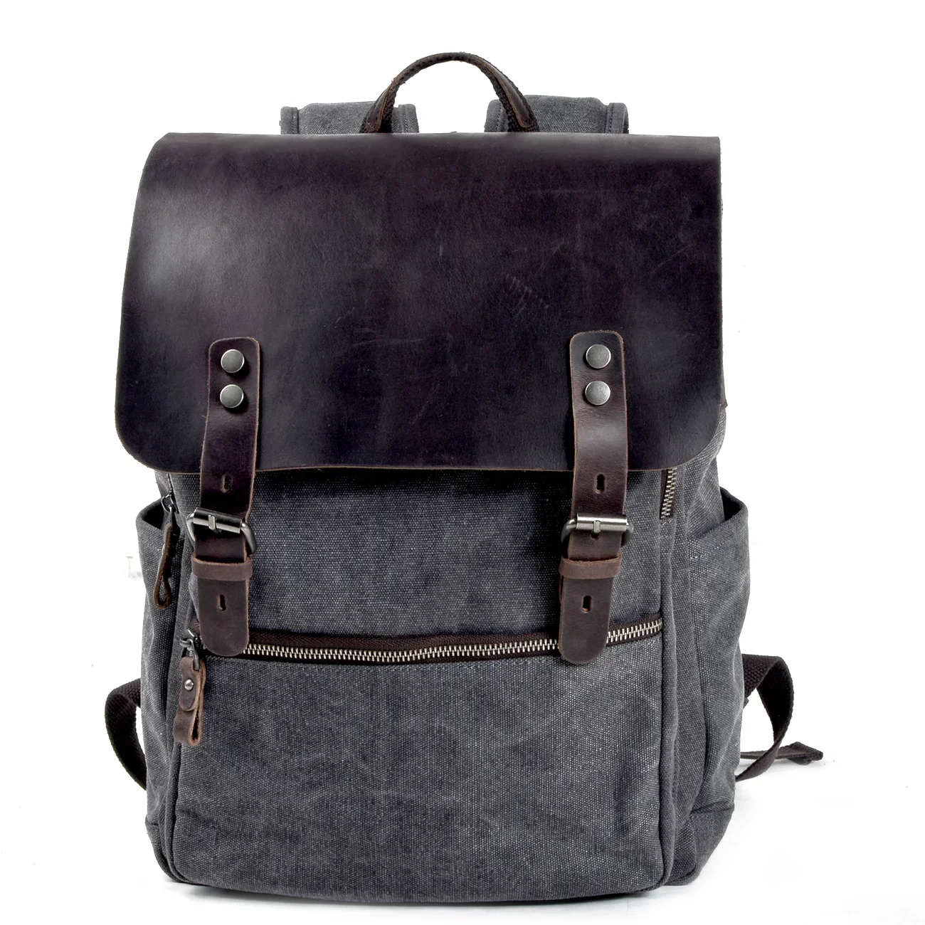 

Backpack Outdoor Mountaineering Travel Retro Canvas Laptop Bag Large Capacity with The First Layer of Crazy Horse Leather