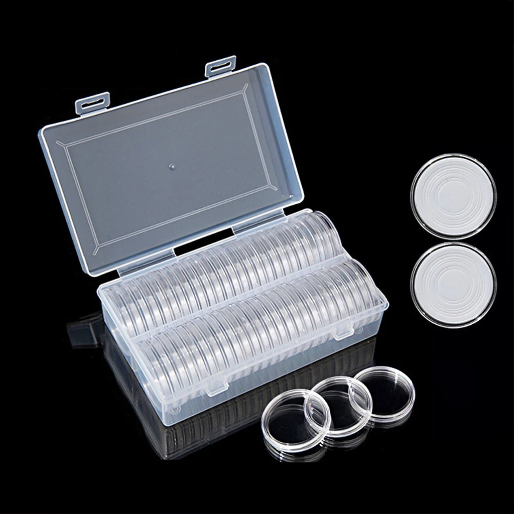 50Pcs 40mm Coin Capsules Storage Cases with Adjustable Gaskets for 17/20/25/27/30/33/38/40mm Coin Collection Holder Container