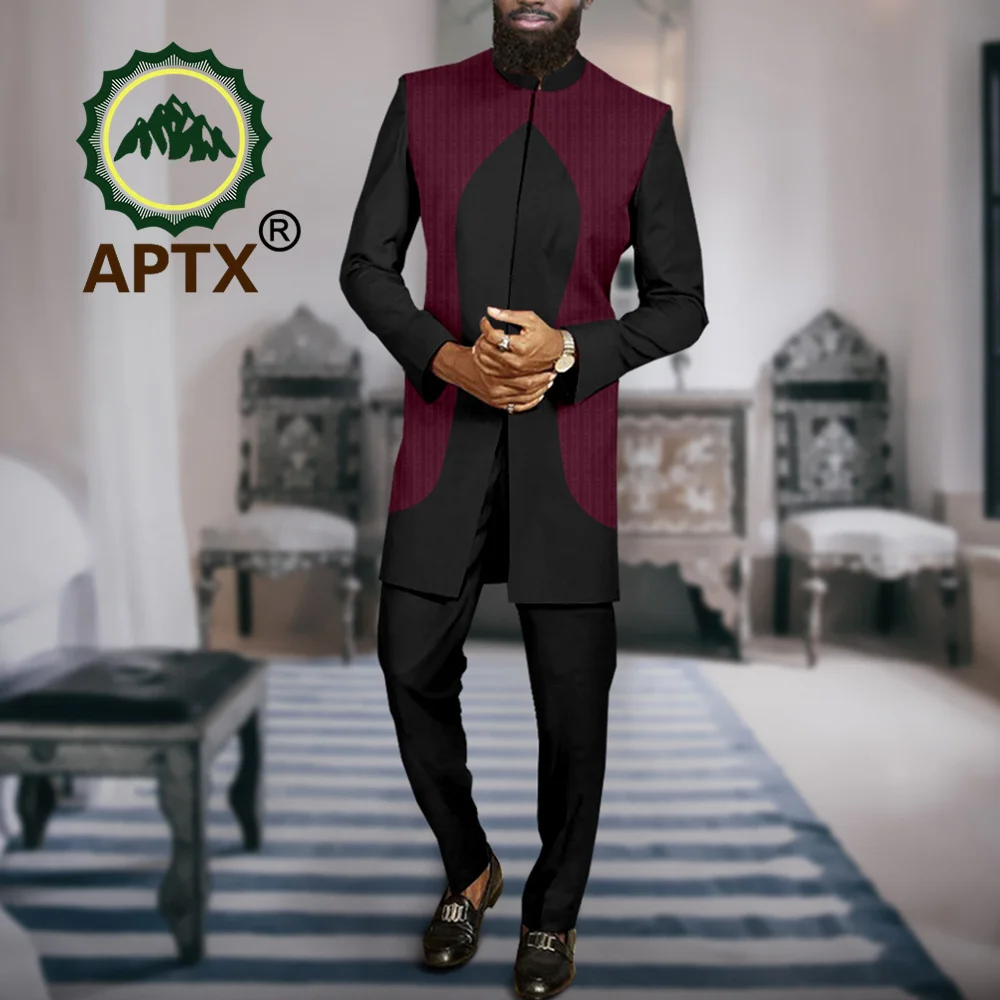 

APTX African Men Suits Fashion Business Attire Dashiki Clothing Jacket Pants Set Wedding Party Bazin Riche A2316068