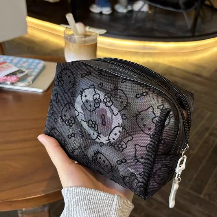 

2025 Fashion Black Embroidered Makeup Bag Portable Cartoon Vintage Cute Charm Storage Bag Birthday Gift