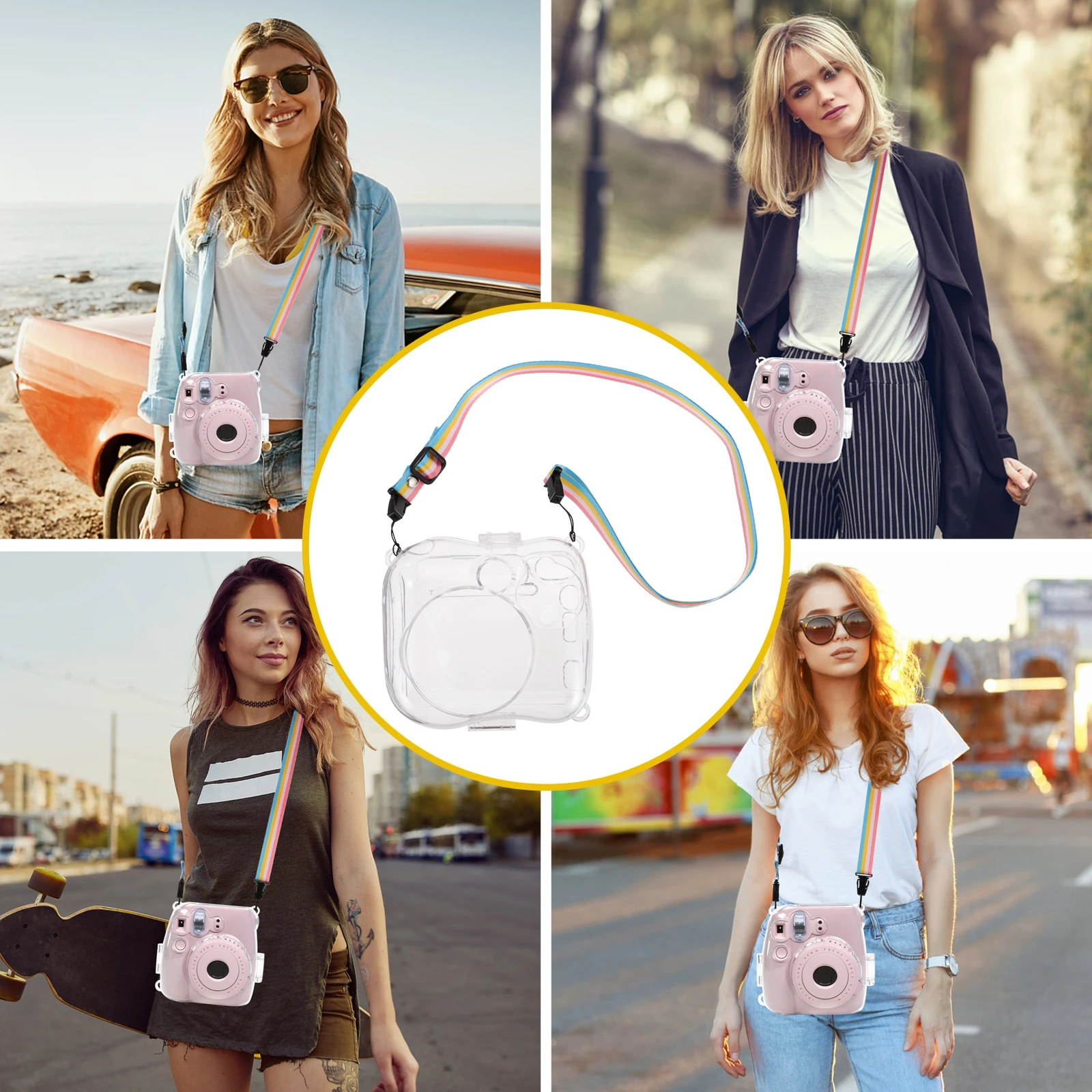 

PVC Shatter Resistant Instant Camera Case for Mini 25 26 Portable Camera Bag Shoulder Strap Travel Storage Protector