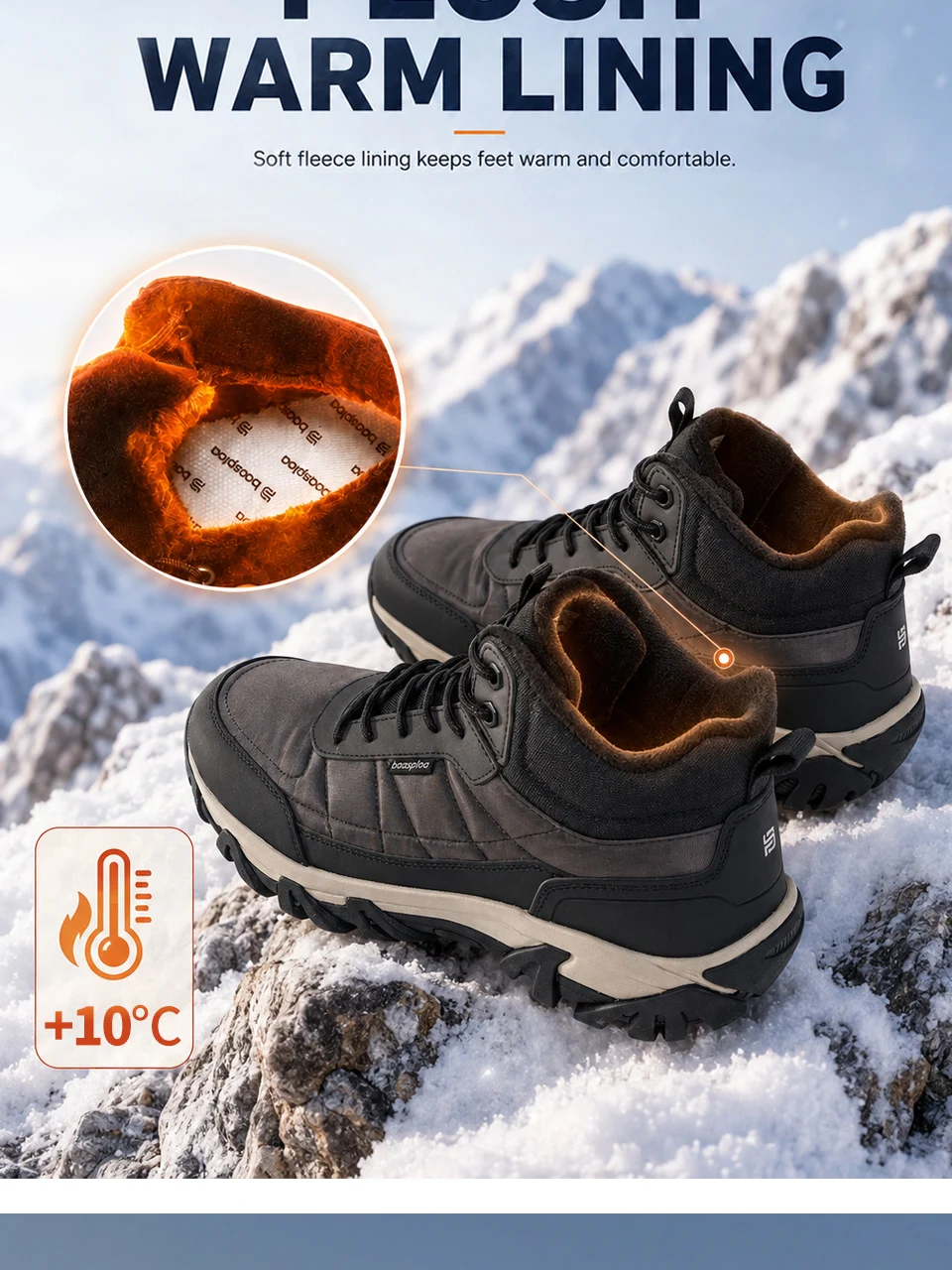 Baasploa Herren Winter Baumwollschuhe Wasserfeste Wanderschuhe Komfort Plüsch Warme Stiefel Herren Rutschfeste Neue Freizeitsneaker – Detail 5