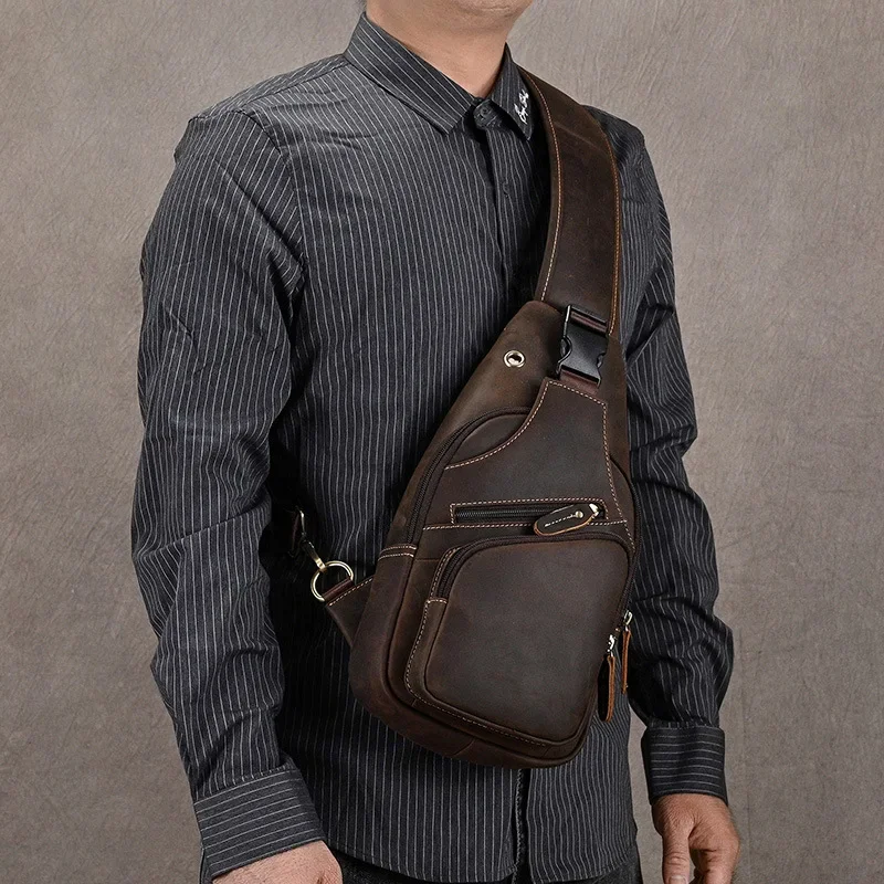 

LBS Men's Chest Bag Single Shoulder Bagpack Bag Crossbody Chest Pack Vintage Style Male Travel Bags Genuine Leather Hot