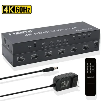 4K 60Hz HDMI Matrix Switch 2x4 Video Matrix with SPDIF AUX Audio Extractor HDMI Switcher Splitter 2 in 4 out ps2.2 for PC PS5