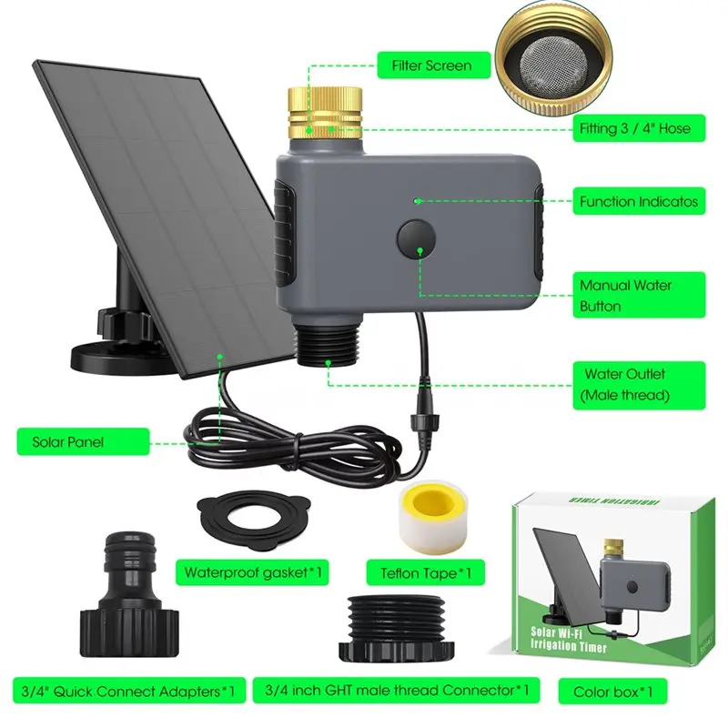 A25F-Wifi Water Timer With Solar Panel Intelligent Sprinkler 1 Zone Hose Timer App Control Automatic Drip Irrigation Function