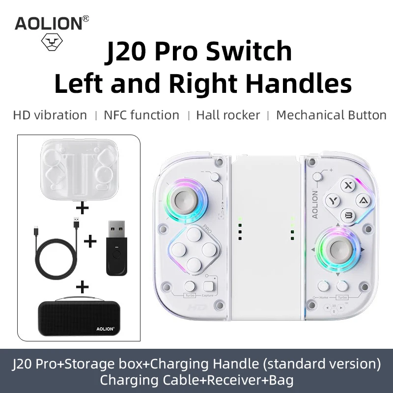 Aolion J20 Joycon para Switch1/2 Caballero inalámbrico Gamepad izquierdo y derecho RGB detección de movimiento Hall Joystick Contorller Accesorios