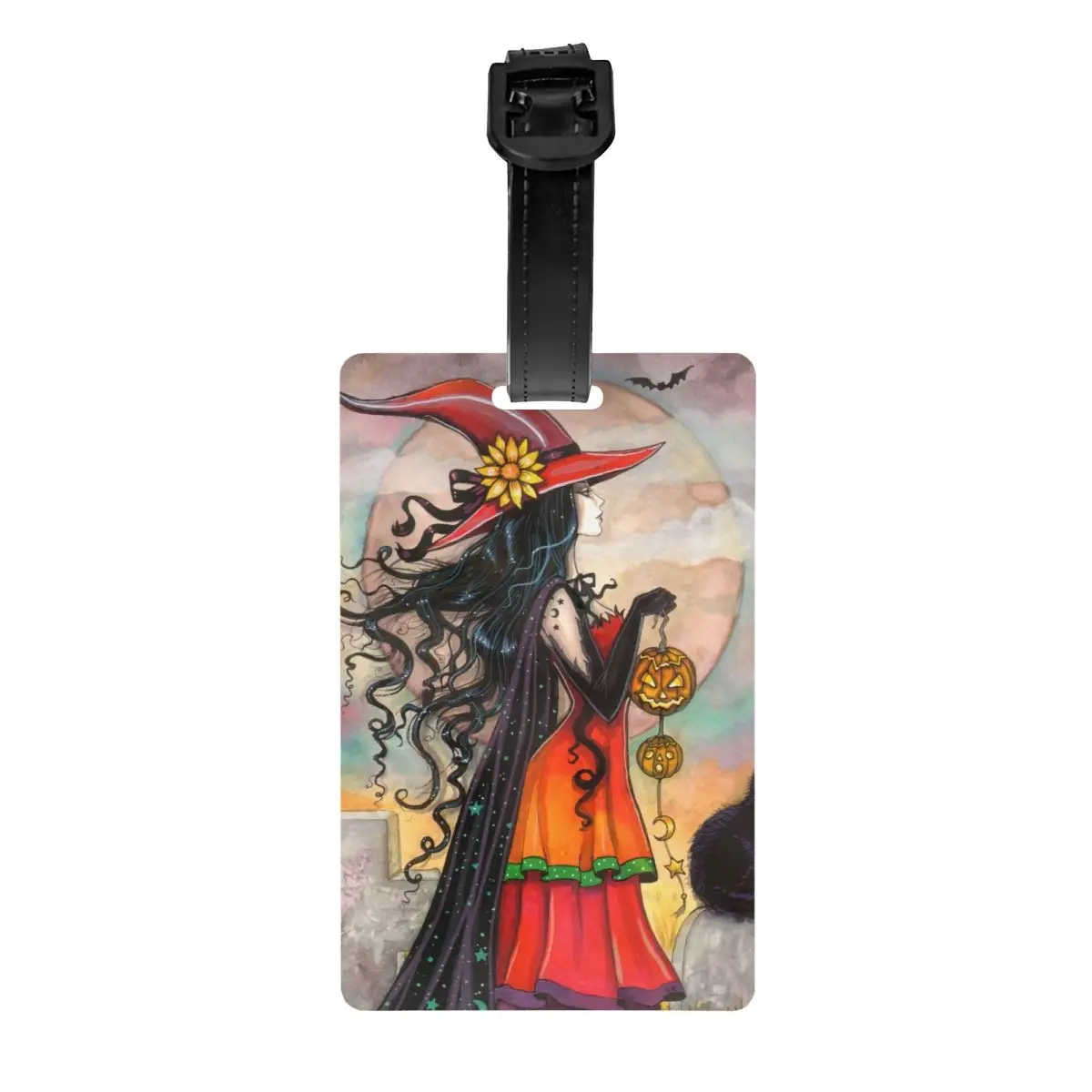 Halloween Witch And Black Cat Fantasy Art Luggage Tags for Suitcases Cute Occult Gothic Wiccan Baggage Tags Cover ID Label