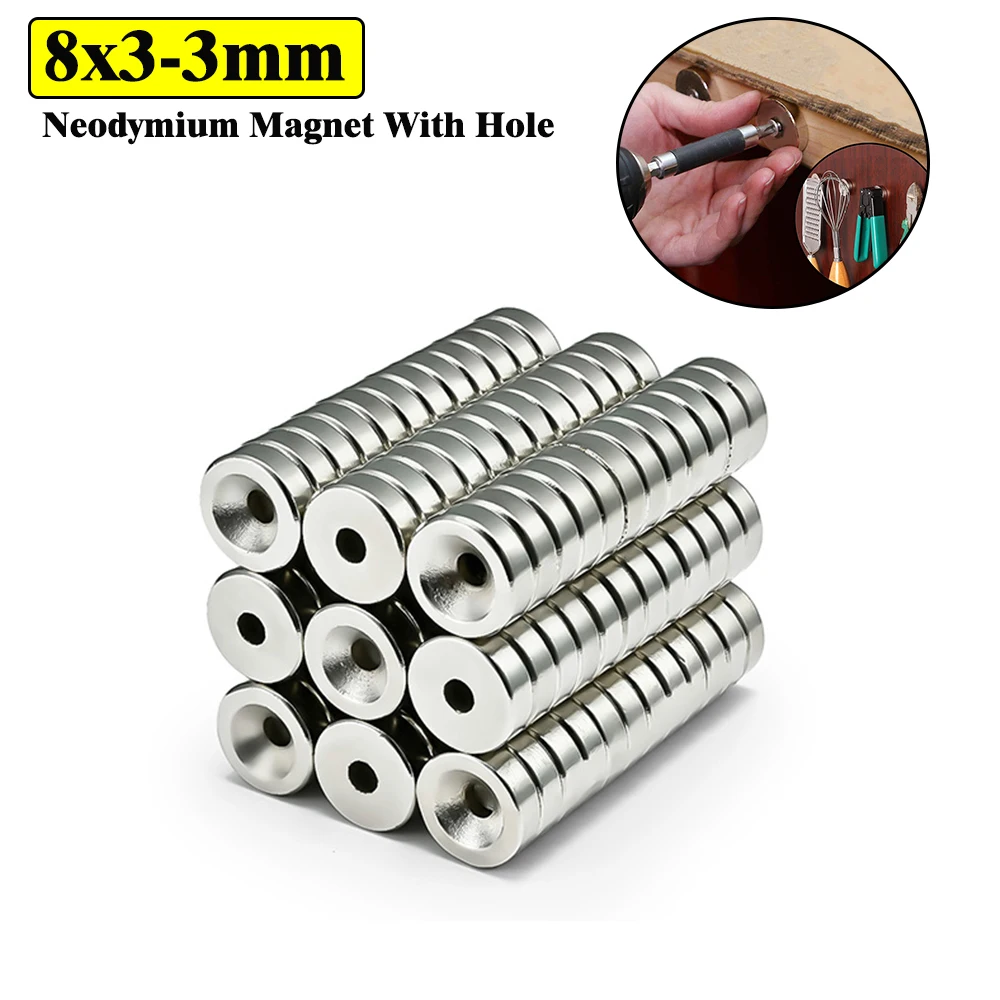 5/10/20/50/100Pcs 8x3 Hole 3mm N35 NdFeB Countersunk Round Magnet Super Powerful Strong Permanent Magnetic imane Disc 8*3-3mm