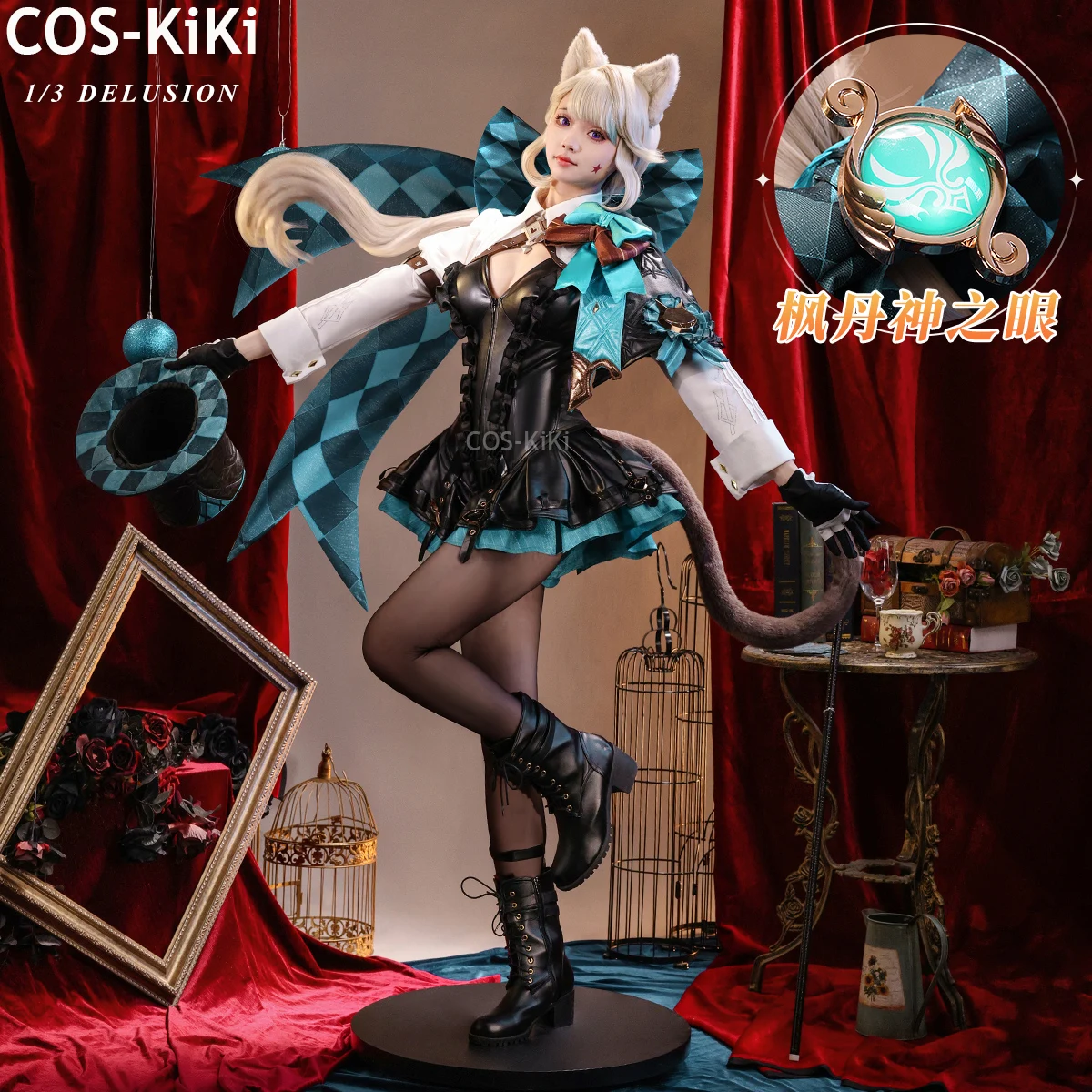 COS-KiKi Genshin Impact Lynette Magician Game Suit Gorgeous Dress Lovely Uniform Cosplay Costume Halloween Party Outfit Women