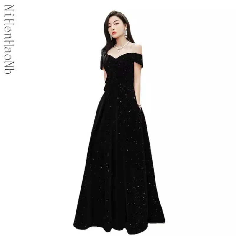 ストラップレスフロアロングイブニングドレスエレガント高級宴会光沢のあるプロムドレスキンセニエラドレス