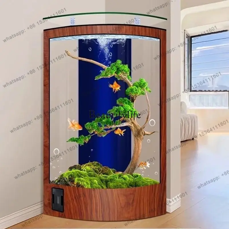 X4 European fan-shaped triangular fish tank corner glass bar table aquarium ecological filtration no water change