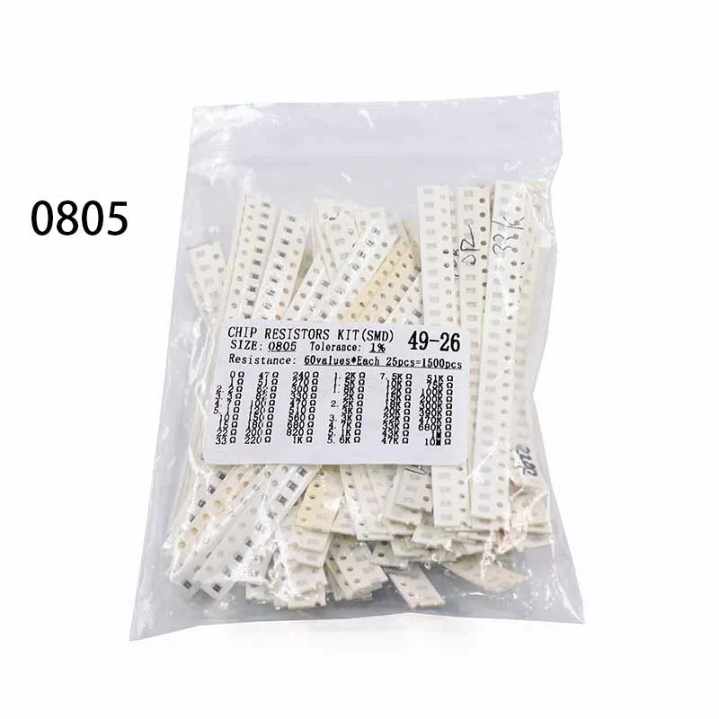 1500PCS/Set Resistors Assorted Set SMD 60 Values X 25Pcs 0R-10M Ohm 1% High Precision Film Chip Resistance Kit 0603 0805