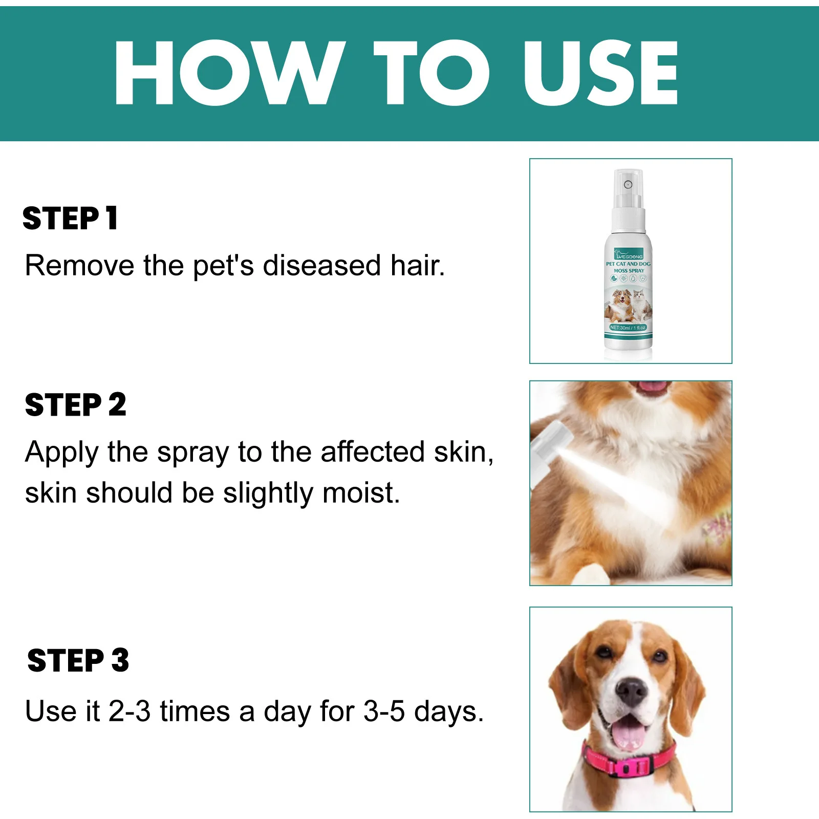 Pet Skin Care Spray Dermatitis Allergy Antibacterial Flea Tick Killer Puppy Mite Removal Relieve Itching Cat Ringworm Treatment