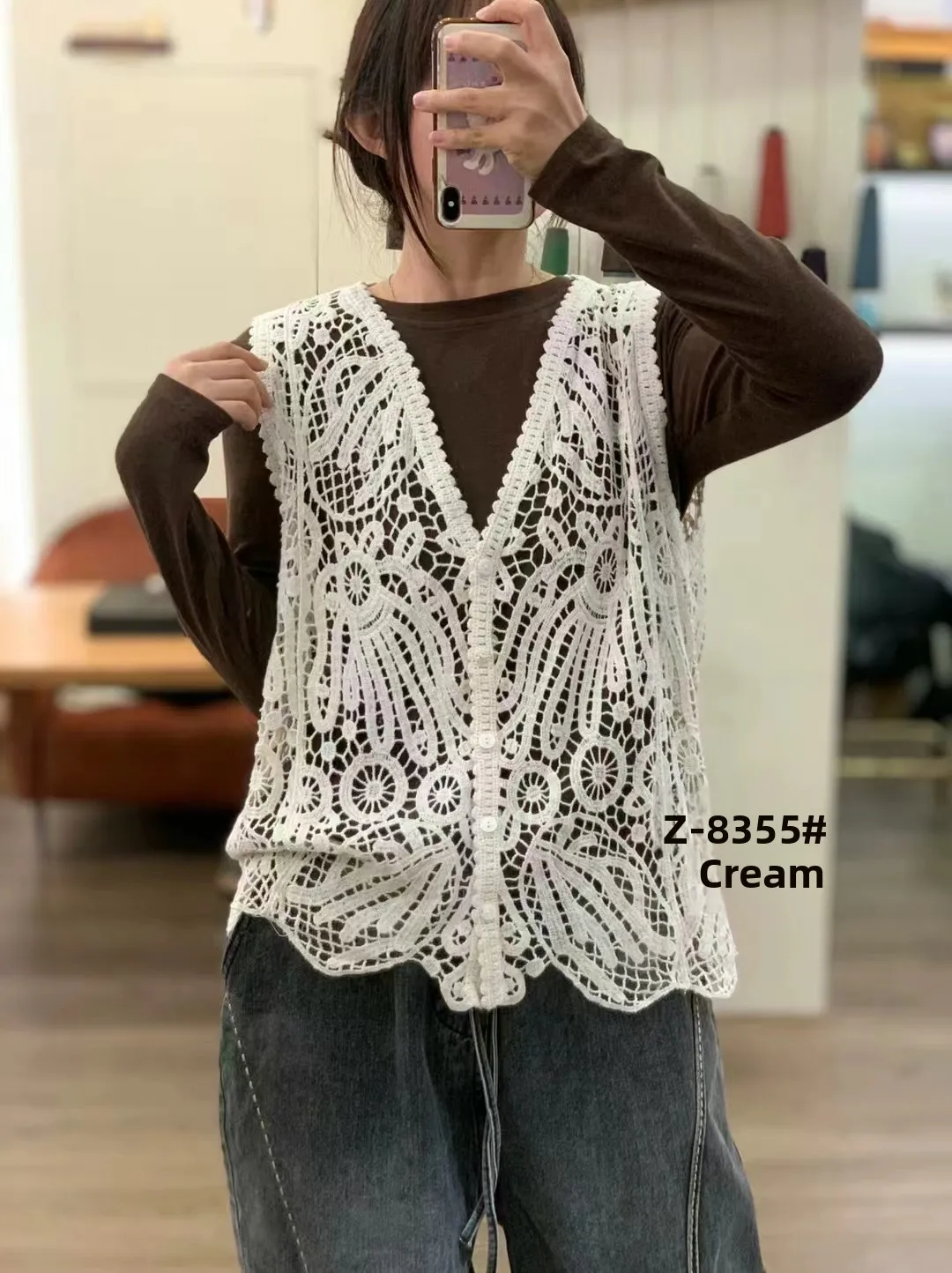 Primavera 2025 Maglia da donna scava fuori V-Ne Svel Cardigan Gilet Multi-Buled Open-irt Capispalla casual vestibilità ampia