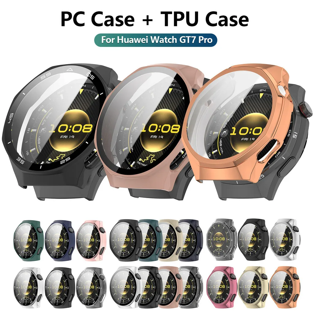 2‑in‑1 HD Clear Protective Watch Case PC Bumper+9H Tempered Glass Soft TPU Full Cover Shockproof Shell for Huawei Watch GT7 Pro